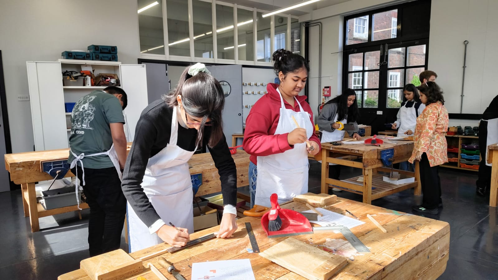 Students at the workbench in the St Felix design and technology workshop